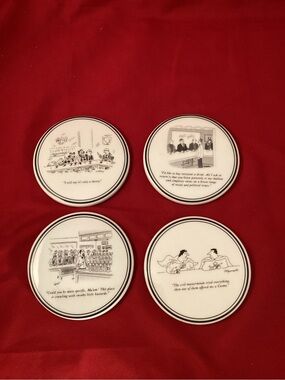 4 New Yorker Cartoon Ceramic Coasters with cork back